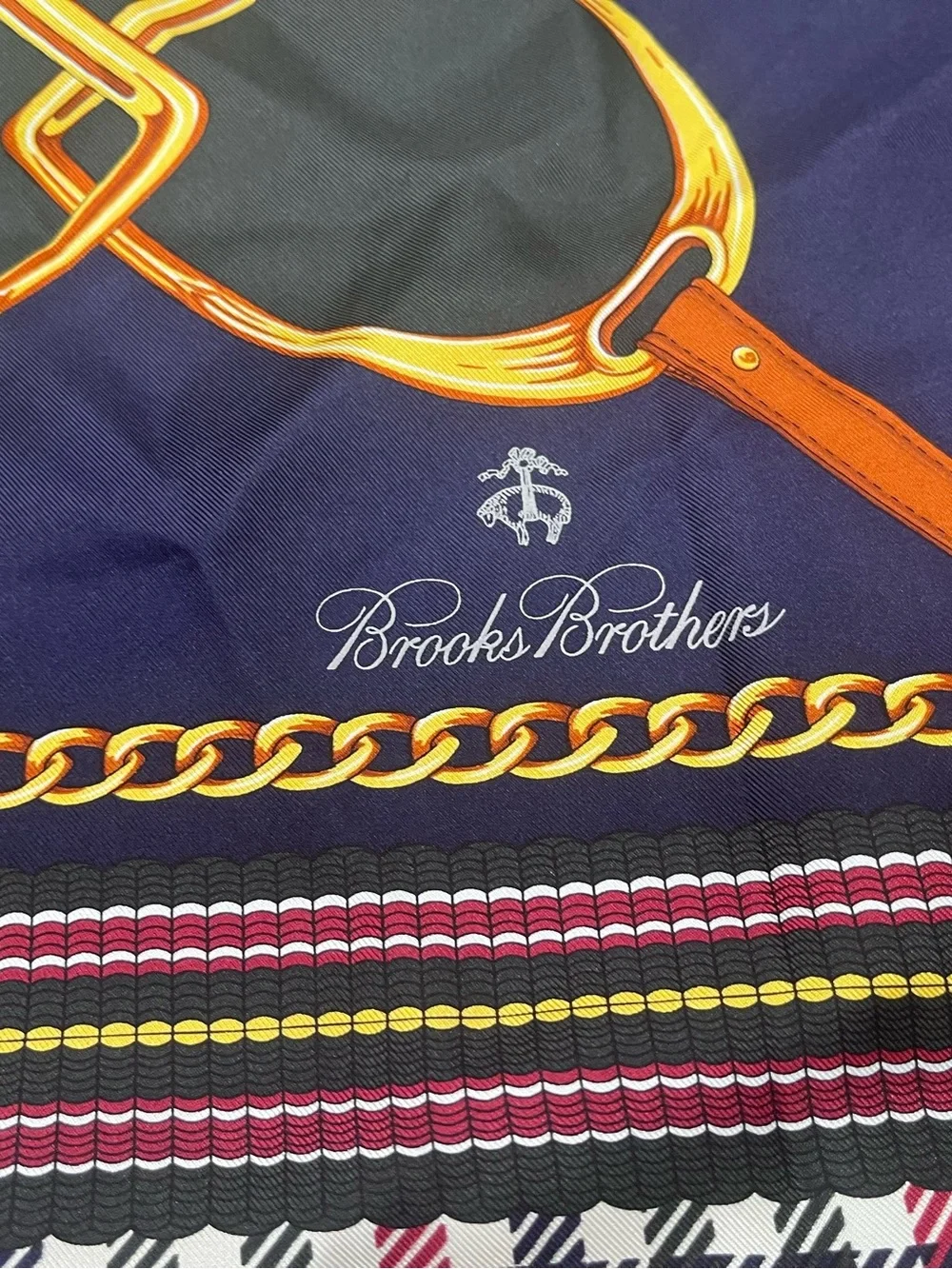 BROOKS BROTHERS 100% Silk Equestrian Scarf Made in Italy -34” Square Rolled Edge